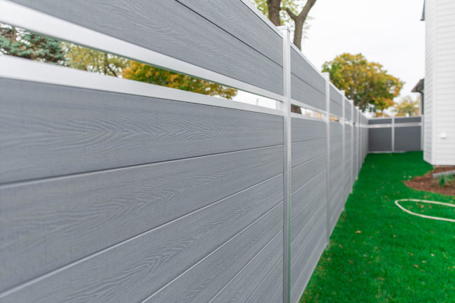 Modern Composite Horizontal Semi Privacy Fence with Aluminum Posts and Rails