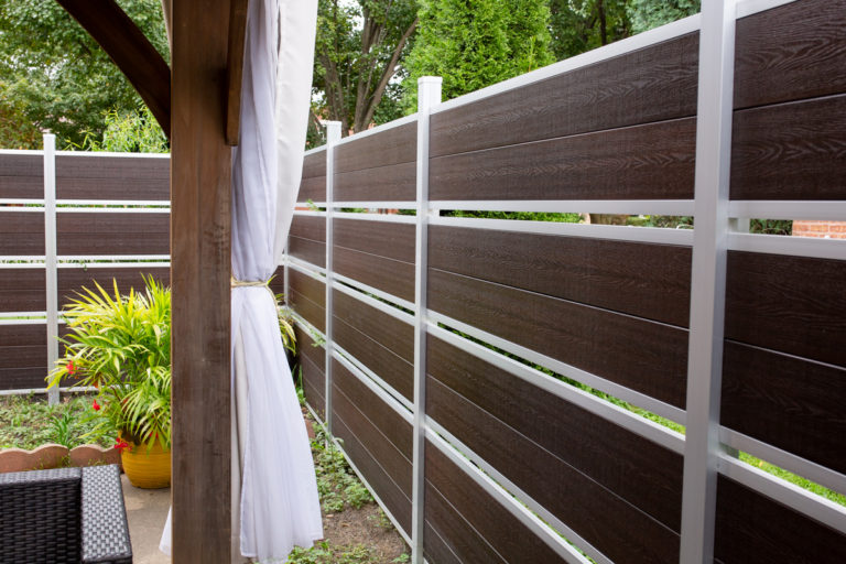 Fence, Fences Chicago, Modern Composite Horizontal Semi Privacy Fence with Aluminum Posts and Rails