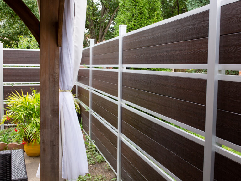 Fence, Fences Chicago, Modern Composite Horizontal Semi Privacy Fence with Aluminum Posts and Rails