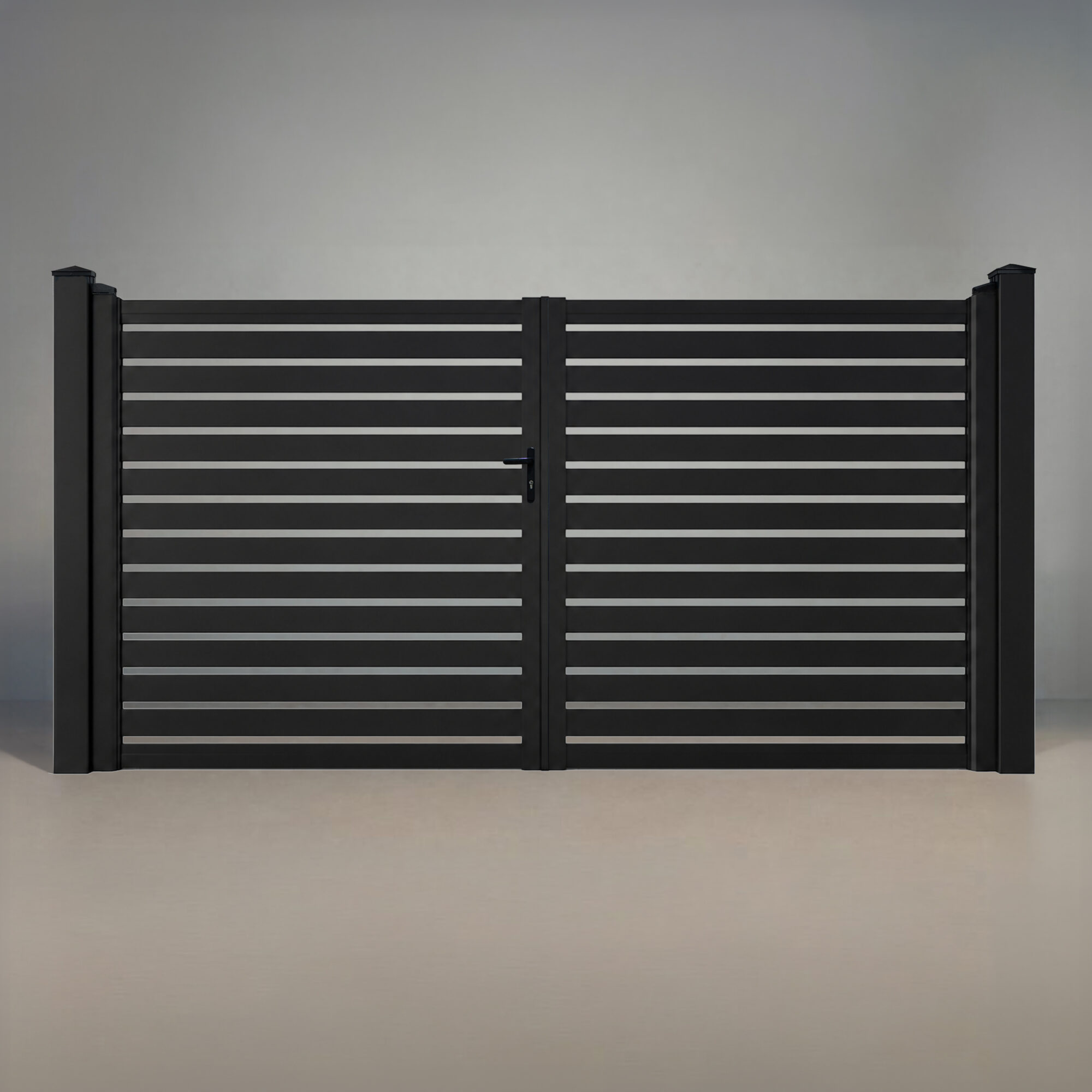 greenwood fence euro slat aluminum double gate 12ft matte black 1 inch openings