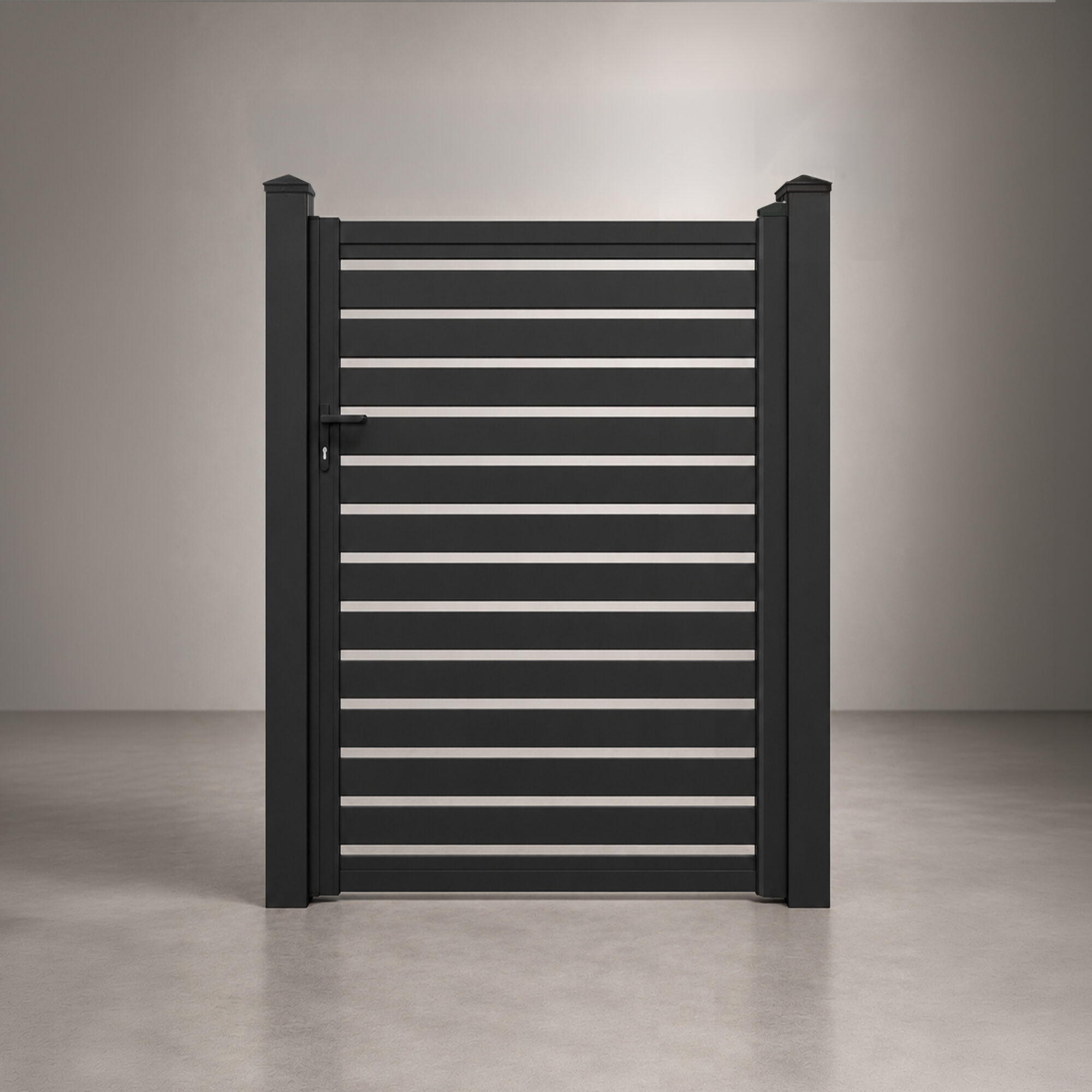 Greenwood Fence 4 ft Euro Slat aluminum single gate in Matte Black with horizontal slats and 1 inch openings