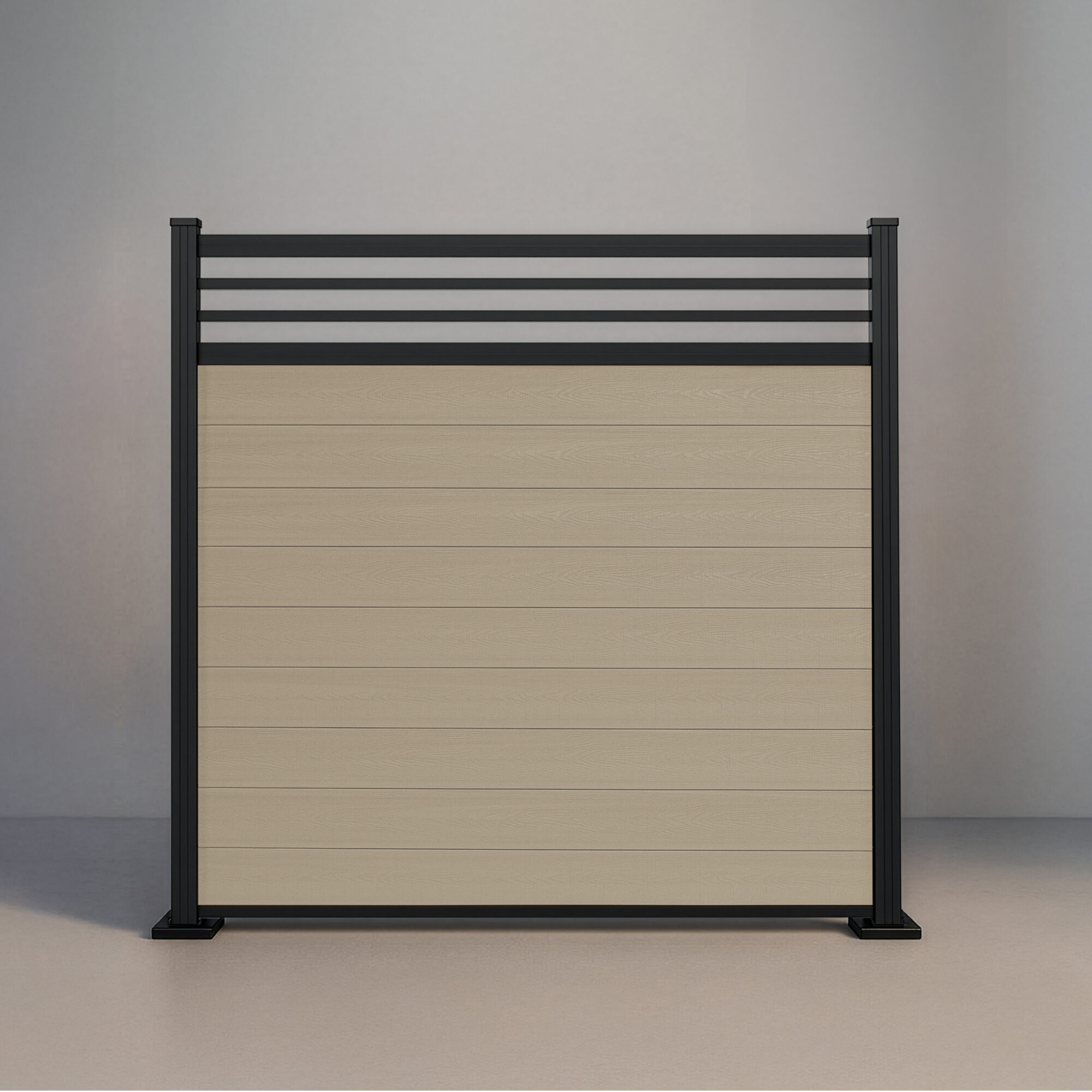 GWF® Classic Trellis horizontal modular composite fence in Sandy Birch with 6063-T5 aluminum framing and architectural trellis crown.