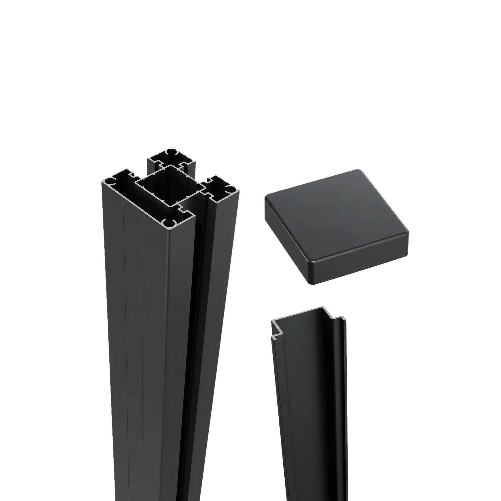 Greenwood Fence Line Post Kit for 2-3/4 inch Standard Post with post cap and side cover in matte black aluminum