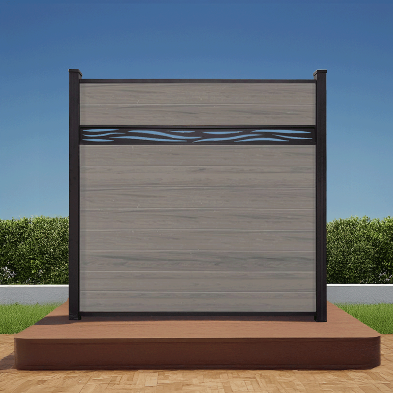 Waveform Lattice Vinyl Woodgrain Walnut Fence 6