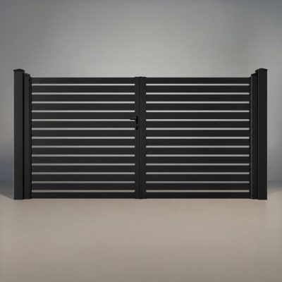 greenwood fence euro slat aluminum double gate 12ft matte black 1 inch openings