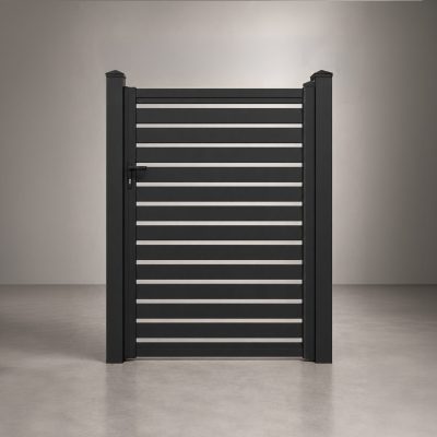 Greenwood Fence 4 ft Euro Slat aluminum single gate in Matte Black with horizontal slats and 1 inch openings
