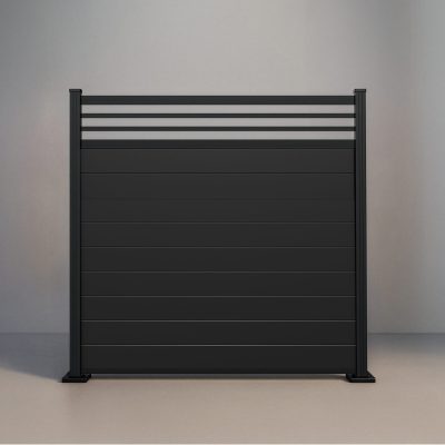 GWF® Classic Trellis horizontal modular aluminum fence in Matte Black with 6063-T5 framing, architectural trellis crown, and AAMA 2604 powder coat.