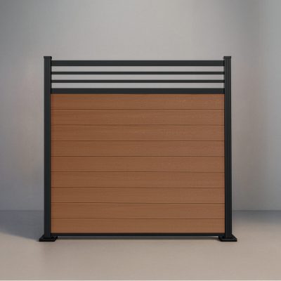 GWF® Classic Trellis horizontal modular composite fence in Cedar with 6063-T5 aluminum framing and architectural trellis crown.