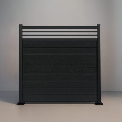 GWF® Classic Trellis horizontal modular composite fence in Charcoal with 6063-T5 aluminum framing and architectural trellis crown.