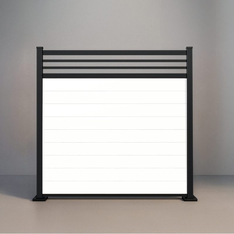 GWF® Classic Trellis horizontal modular vinyl fence in Mykonian White with 6063-T5 aluminum framing and architectural trellis crown.