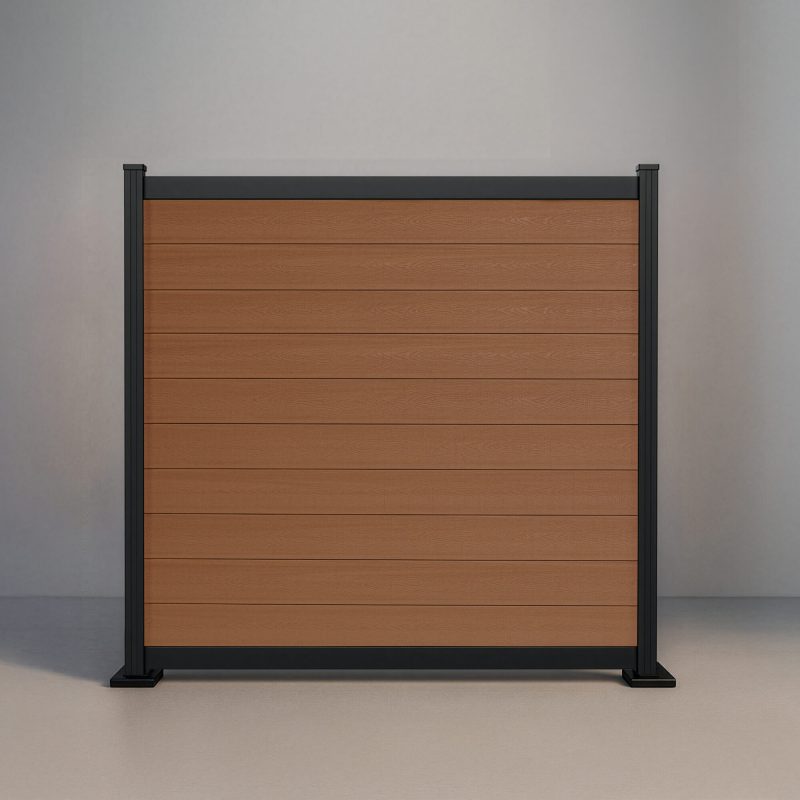 GWF® Elite Deluxe horizontal modular composite fence in Cedar with 6063-T5 aluminum framing and 80mm rail reveal.