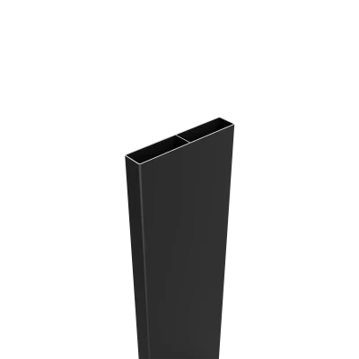 Greenwood Fence Aluminum Euro Slat, 4.13" (105mm) matte black powder-coated aluminum slat for modular composite fence systems, shown in profile