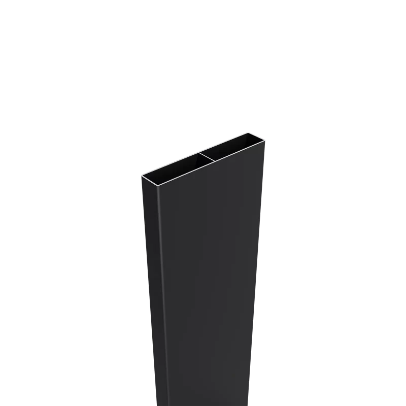 Greenwood Fence Aluminum Euro Slat, 4.13" (105mm) matte black powder-coated aluminum slat for modular composite fence systems, shown in profile