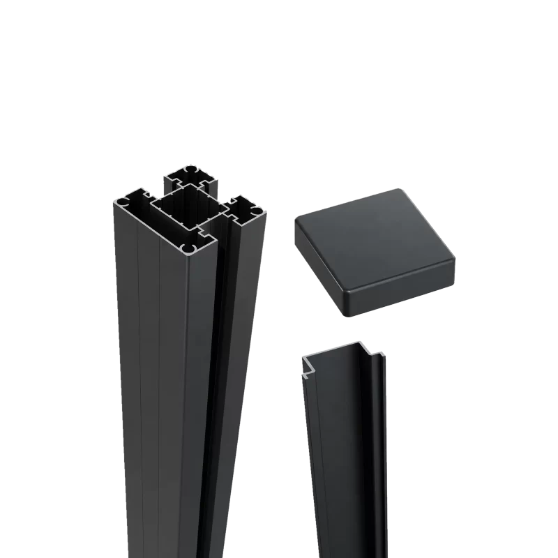 Greenwood Fence Line Post Kit for 2-3/4 inch Standard Post with post cap and side cover in matte black aluminum