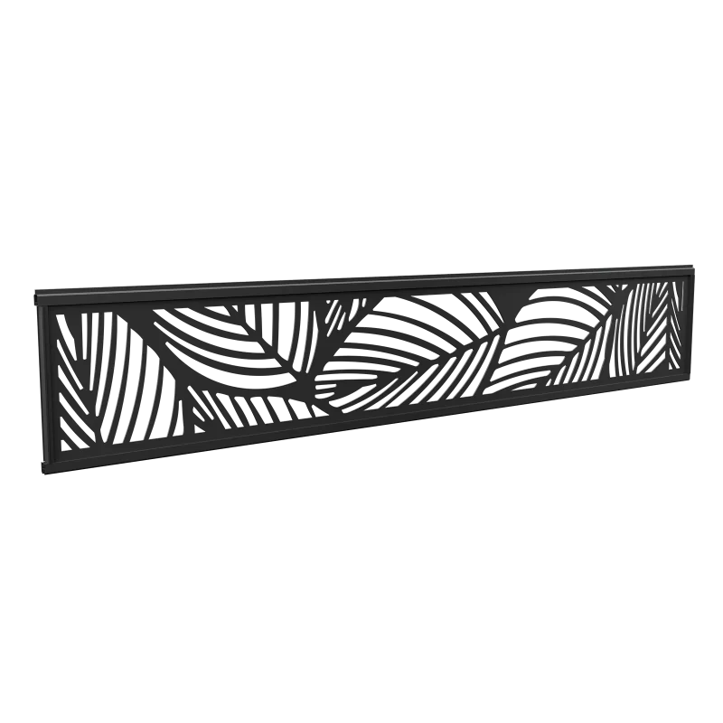 Greenwood Fence Leaf Lattice Assembly, 12.44 inch (316mm) matte black powder-coated aluminum modular decorative fence infill with integrated framing