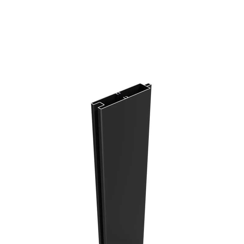 Greenwood Fence Deluxe Bottom or Mid Rail, 3.15 inch (80mm) matte black powder-coated aluminum rail for composite fence panels, shown in profile