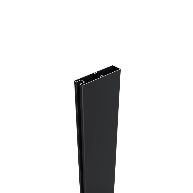 Greenwood Fence Deluxe Top Rail, 3.15 inch (80mm) matte black powder-coated aluminum rail for composite fence panels, shown in profile