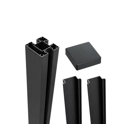 Greenwood Fence End Post Kit for 2-3/4 inch Standard Post with post cap and two side covers in matte black aluminum