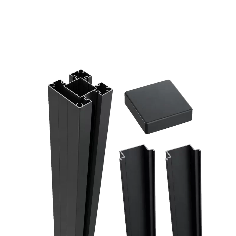 Greenwood Fence End Post Kit for 2-3/4 inch Standard Post with post cap and two side covers in matte black aluminum